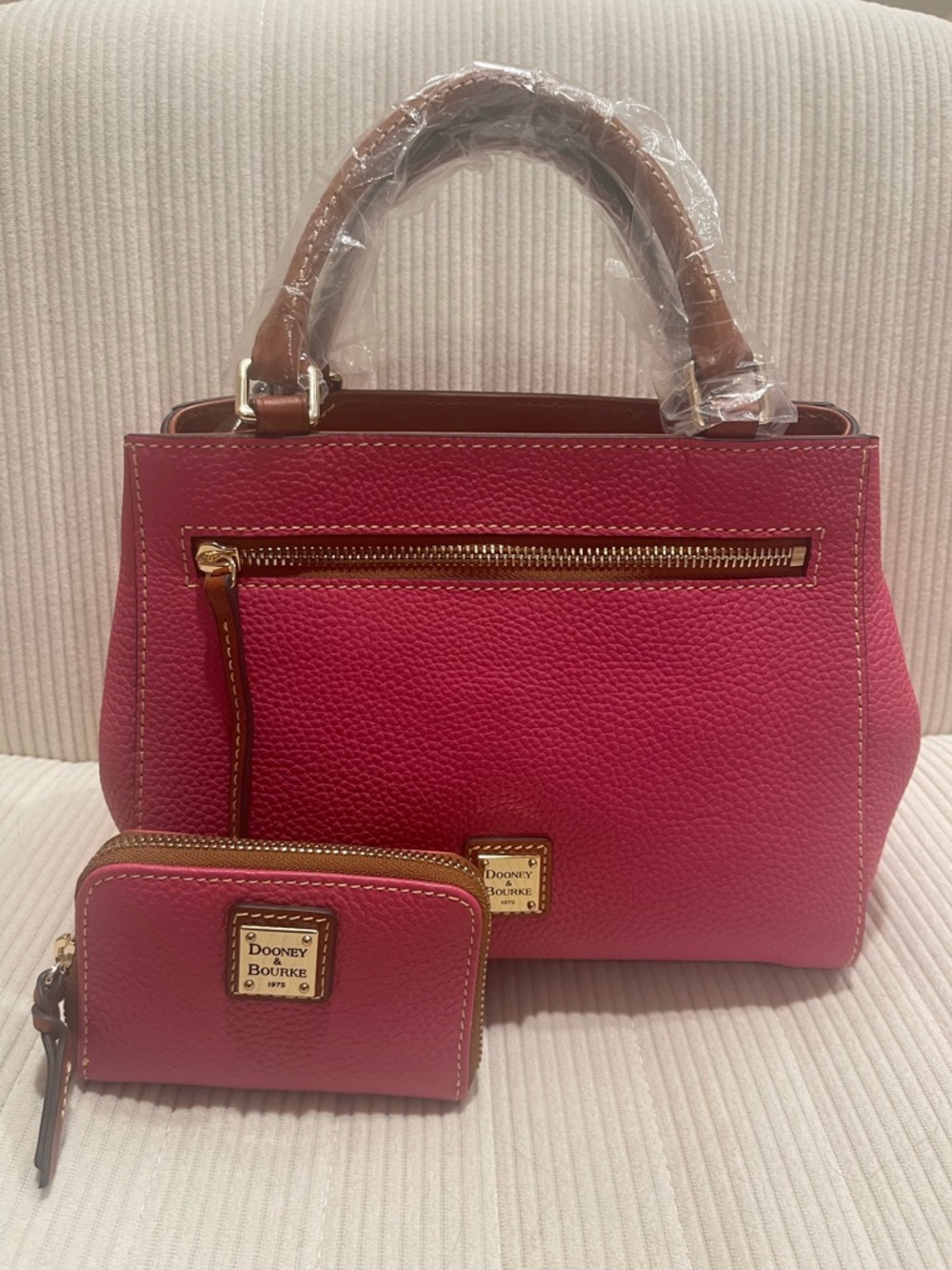 Dooney & Bourke Pebble Grain Small Zip Satchel with Matching Wallet Fuschia